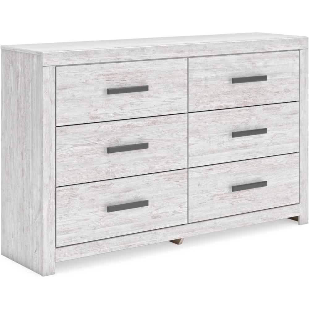 imageSignature Design by Ashley Cambeck Vintage SmoothGliding 6Drawer Dresser and Mirror with Safety Stop WhitewashWhite