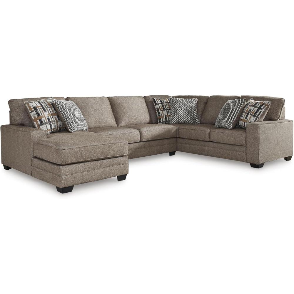 imageSignature Design by Ashley Cannonbrook Transitional UShaped RightArm Facing 3Piece Sectional with Chaise Loose Seat Cushions and 6 Accent Pillows Dark BrownLeft Hand Facing