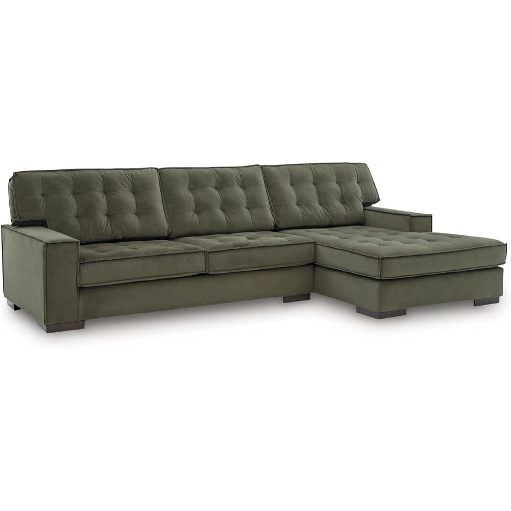 imageSignature Design by Ashley Chalcombe LShape RightArm Facing MidCentury Modern 2Piece Sectional with Chaise Reversible Cushion and Tufted Cushion GreenRight Hand 2Piece Sectional with Chaise