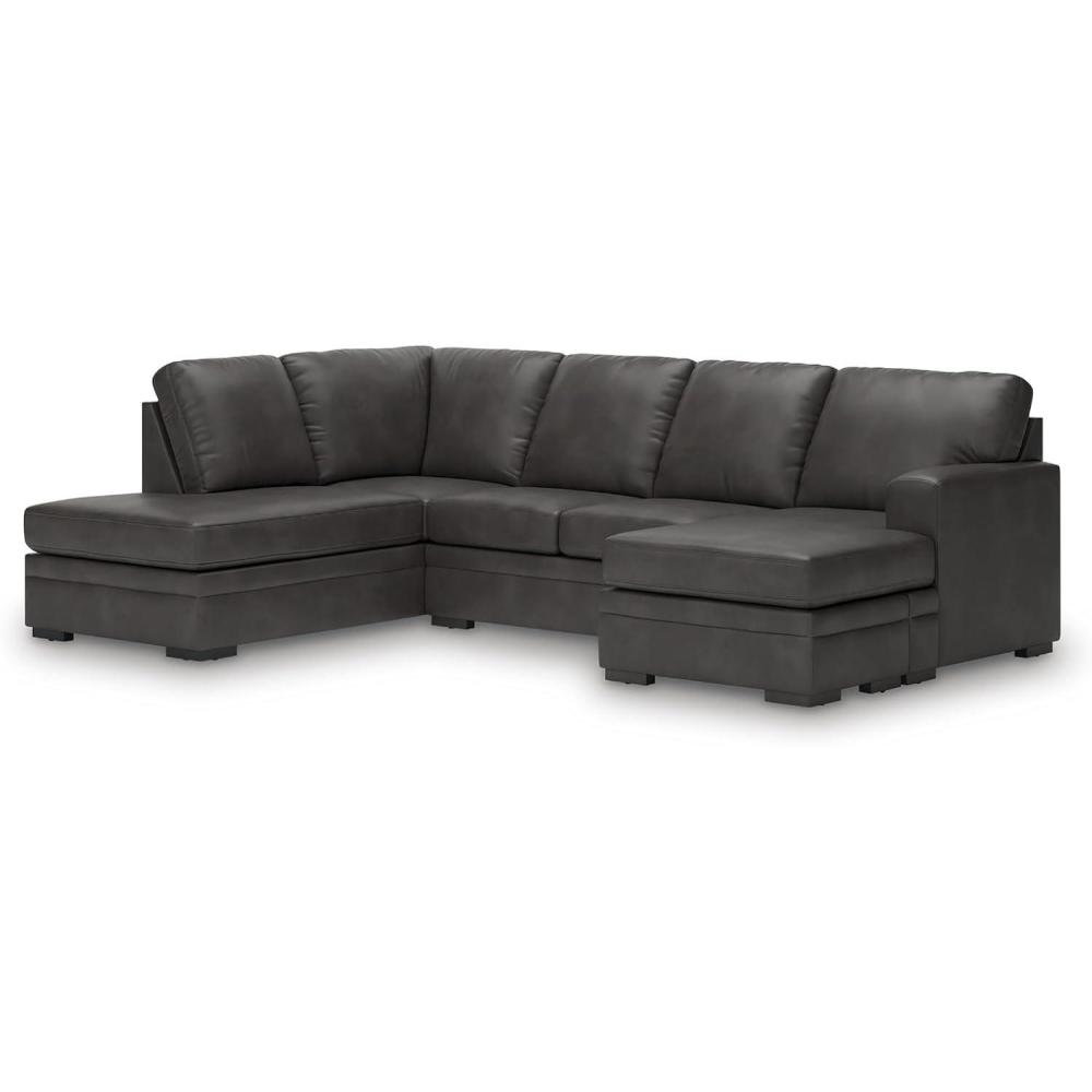 imageSignature Design by Ashley Dara Park UShape LeftArm Facing Contemporary Faux Leather 2Piece Sectional with Chaise and Removable Cushion and GrayRight Hand 2Piece Sectional with Chaise