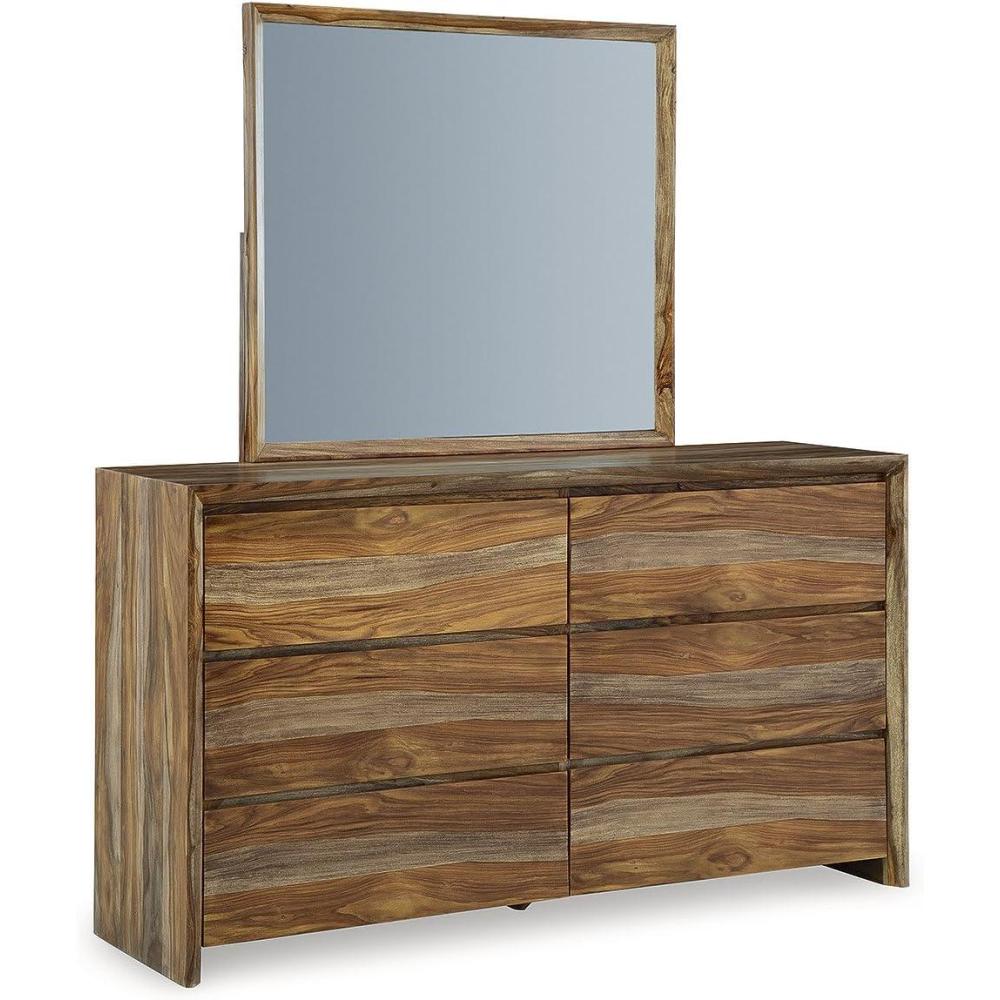 imageSignature Design by Ashley Dressonni Rustic Queen Panel Bed Foundation or Box Spring Needed Dark Brown amp Light BrownDresser and Mirror