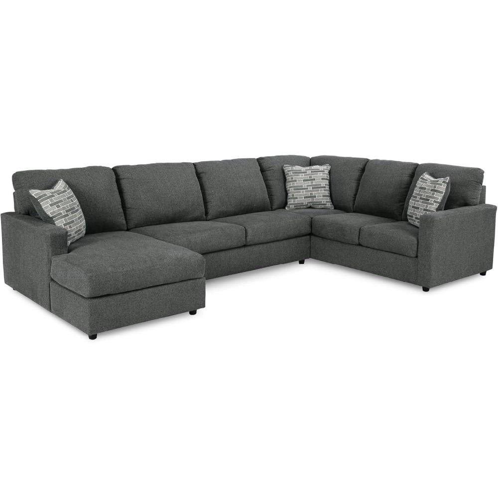 imageSignature Design by Ashley Edenfield Contemporary RightArm Facing 3Piece Sectional with Chaise Loose Seat Cushions and 3 Throw Pillows GrayCharcoal