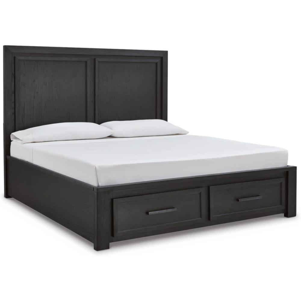 imageSignature Design by Ashley Foyland Transitional 2Drawer King Platform Storage Bed Foundation or Box Spring Not Needed Black amp Dark BrownBlackBrown