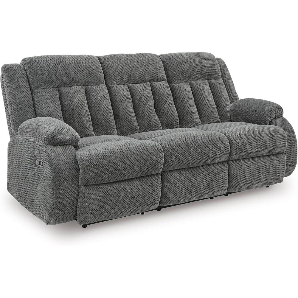 imageSignature Design by Ashley Free Wake Modern DualSided Power Reclining Sofa with Drop Down Table USB Charging Port and 2 Cup Holders Gray