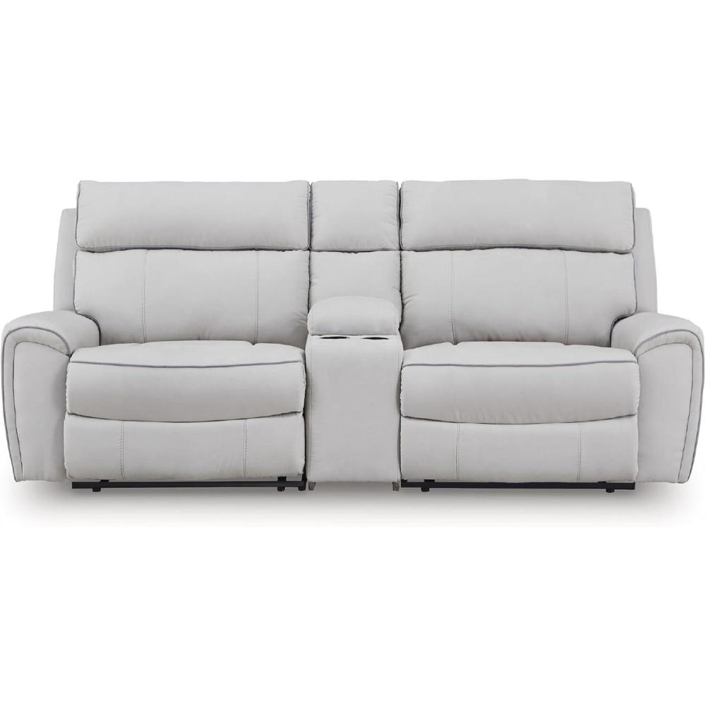 imageSignature Design by Ashley Grafton Pike LShape RightArm Facing Modern 6Piece Reclining Sectional with Storage Console and Adjustable Headrest Light Gray3Piece Power Reclining Sectional with Console