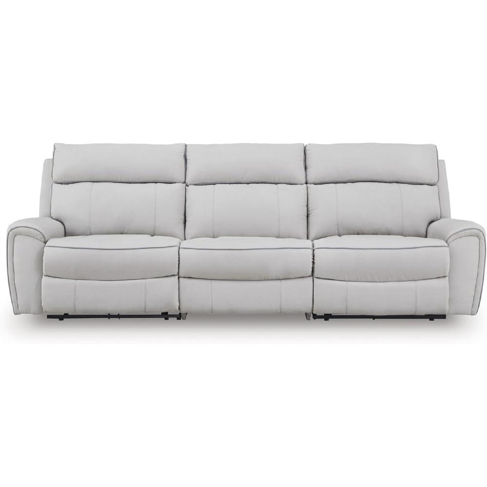 imageSignature Design by Ashley Grafton Pike LShape RightArm Facing Modern 6Piece Reclining Sectional with Storage Console and Adjustable Headrest Light Gray3Piece Power Reclining Sectional