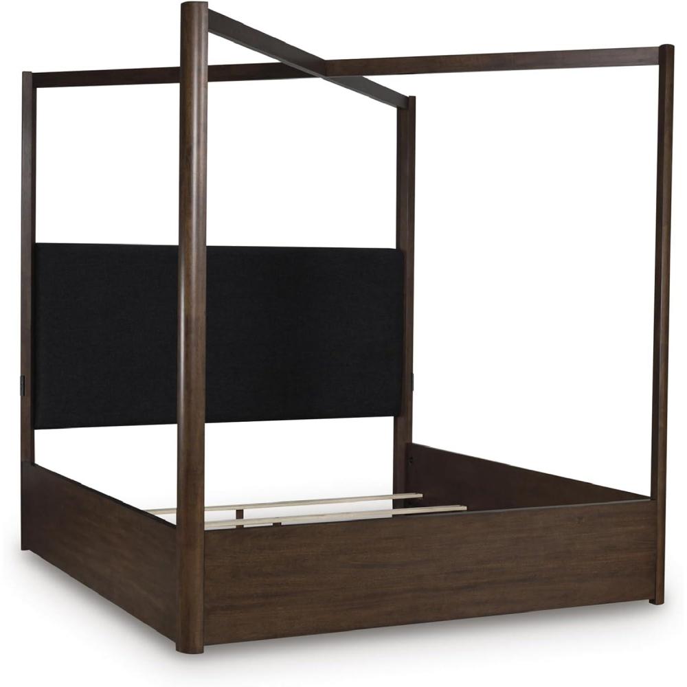 imageSignature Design by Ashley Kendamor Modern Canopy Bed with Upholstered Headboard and Nailhead Accents Foundation or Box Spring Needed Queen Dark BrownQueen Canopy Bed