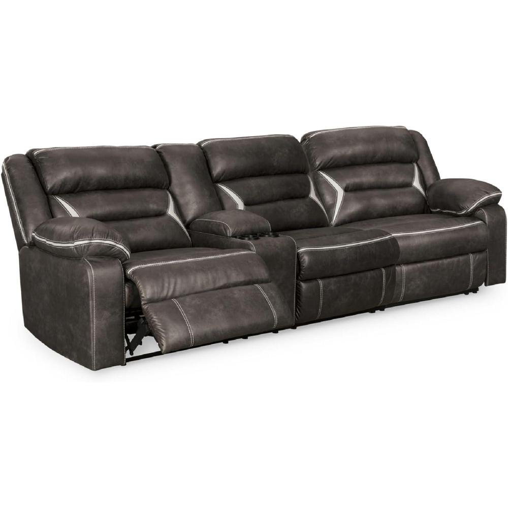 imageSignature Design by Ashley Kincord Contemporary Faux Leather 2Piece Power Reclining Sectional Sofa with USB Charging Ports Console Cup Holders and Storage Dark BrownLeft Arm Rest