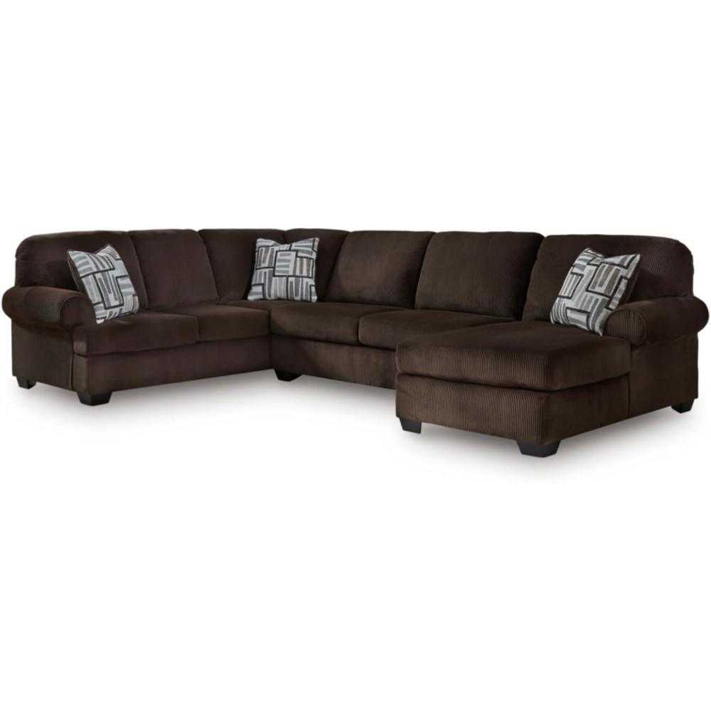 imageSignature Design by Ashley Landsings Straight Casual 2Piece Super Chaise with Removable Cushion and Rolled Arm Dark BrownRight Hand 3Piece Sectional with Chaise