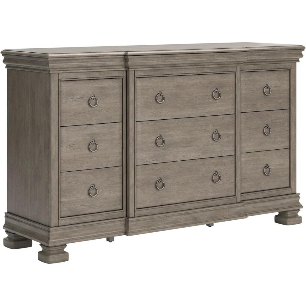 imageSignature Design by Ashley Lexorne Traditional King Sleigh Bed Foundation or Box Spring Needed Light Gray7 Drawer Dresser