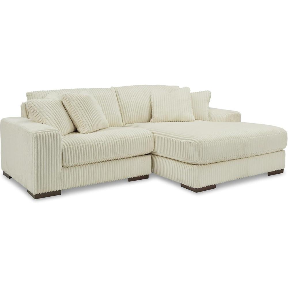imageSignature Design by Ashley Lindyn Casual Anti Sag 3Piece Sectional with Double Chaise Reversible Cushions and 5 Accent Pillows GrayWhite