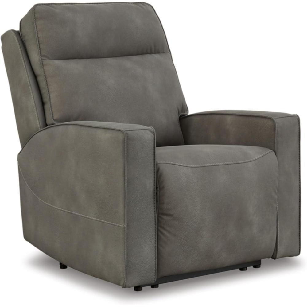imageSignature Design by Ashley NextGen Durapella Modern Faux Leather Wall Hugger Power Recliner with Adjustable Headrest and USB Ports Gray