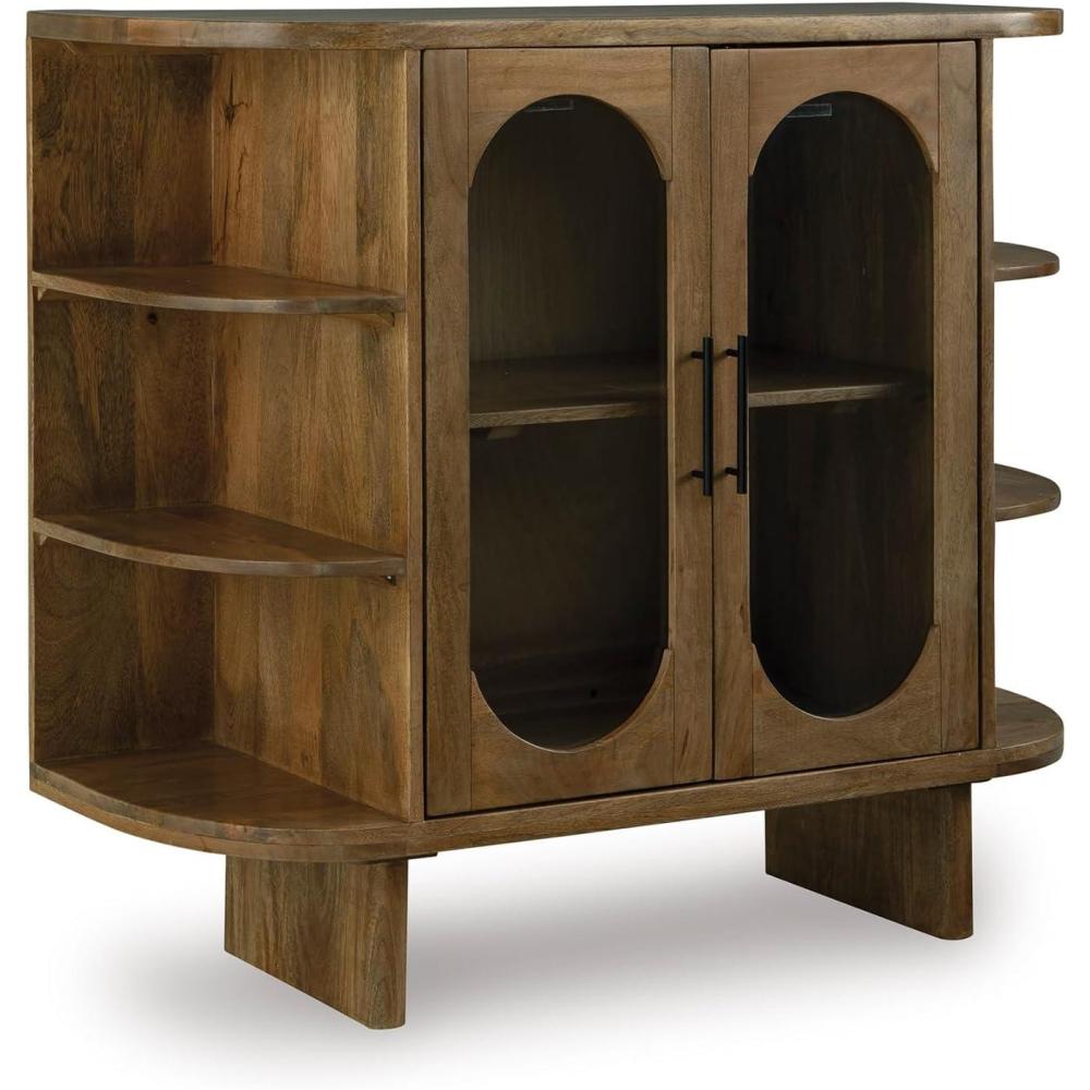 imageSignature Design by Ashley Niall Transitional Accent Cabinet with 2 Glass Inserted Doors and 7 Shelves Light Brown