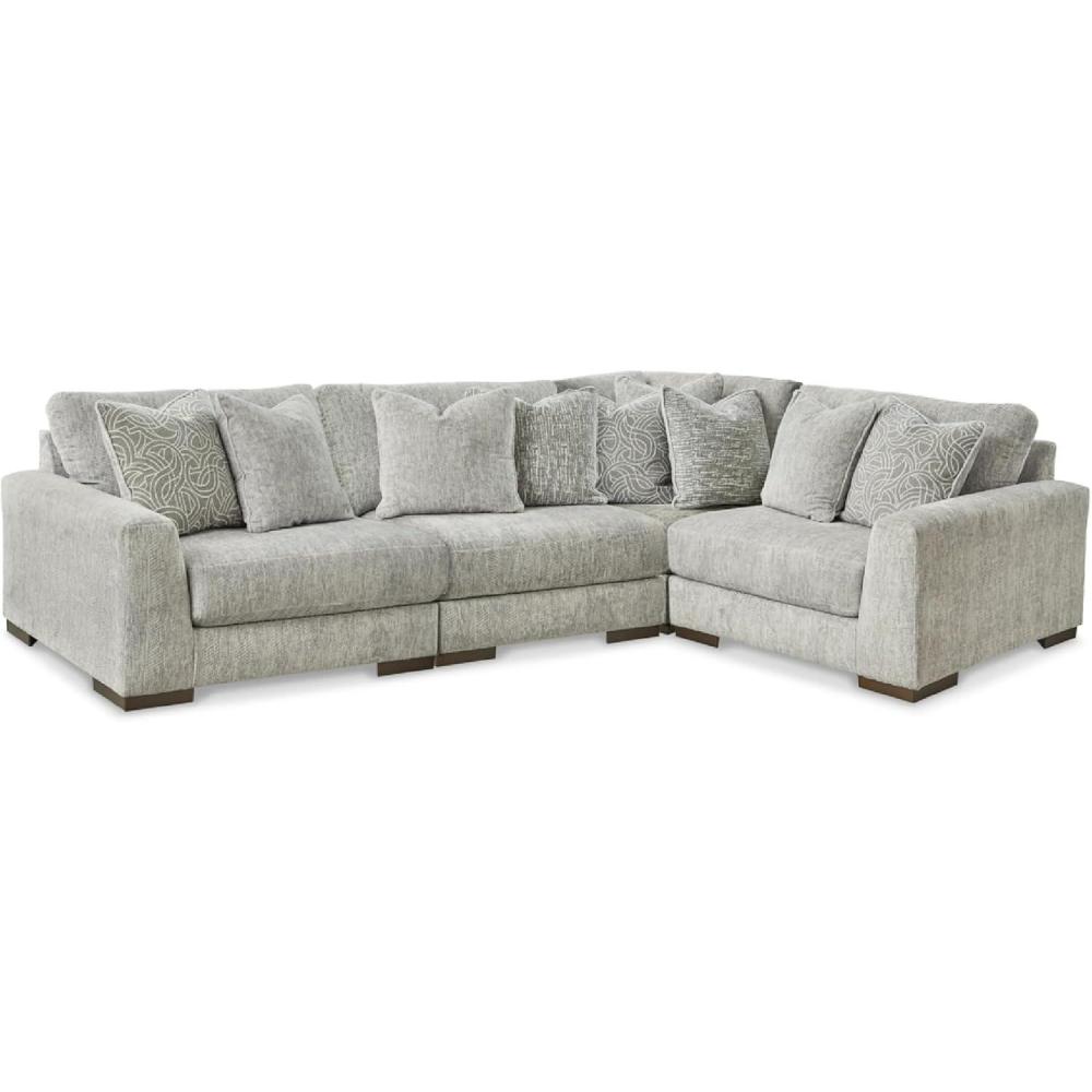 imageSignature Design by Ashley Regent Park Contemporary Anti Sag RightArm Facing 4Piece Sectional with Reversible Cushions and 9 Accent Pillows Light GrayLight Gray