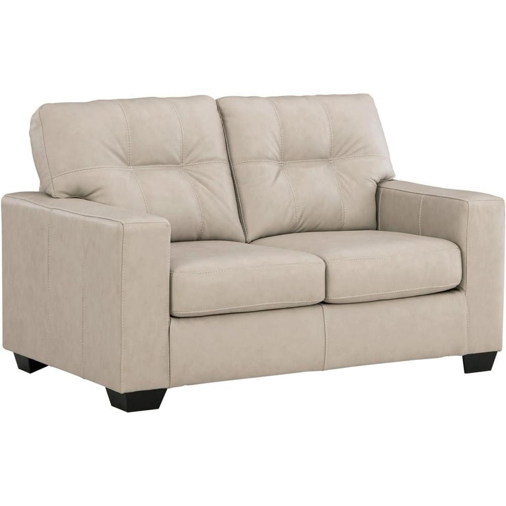 imageSignature Design by Ashley Santorine Classic Leather Match Loveseat with Tufted Cushion and Removable Cushion Light Gray