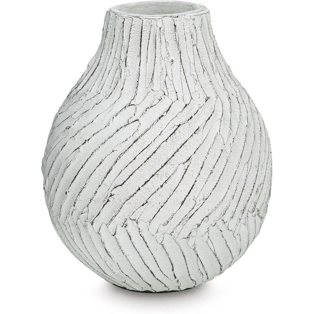 imageSignature Design by Ashley Shelvie Casual Vase with Distressed Finish White amp Black