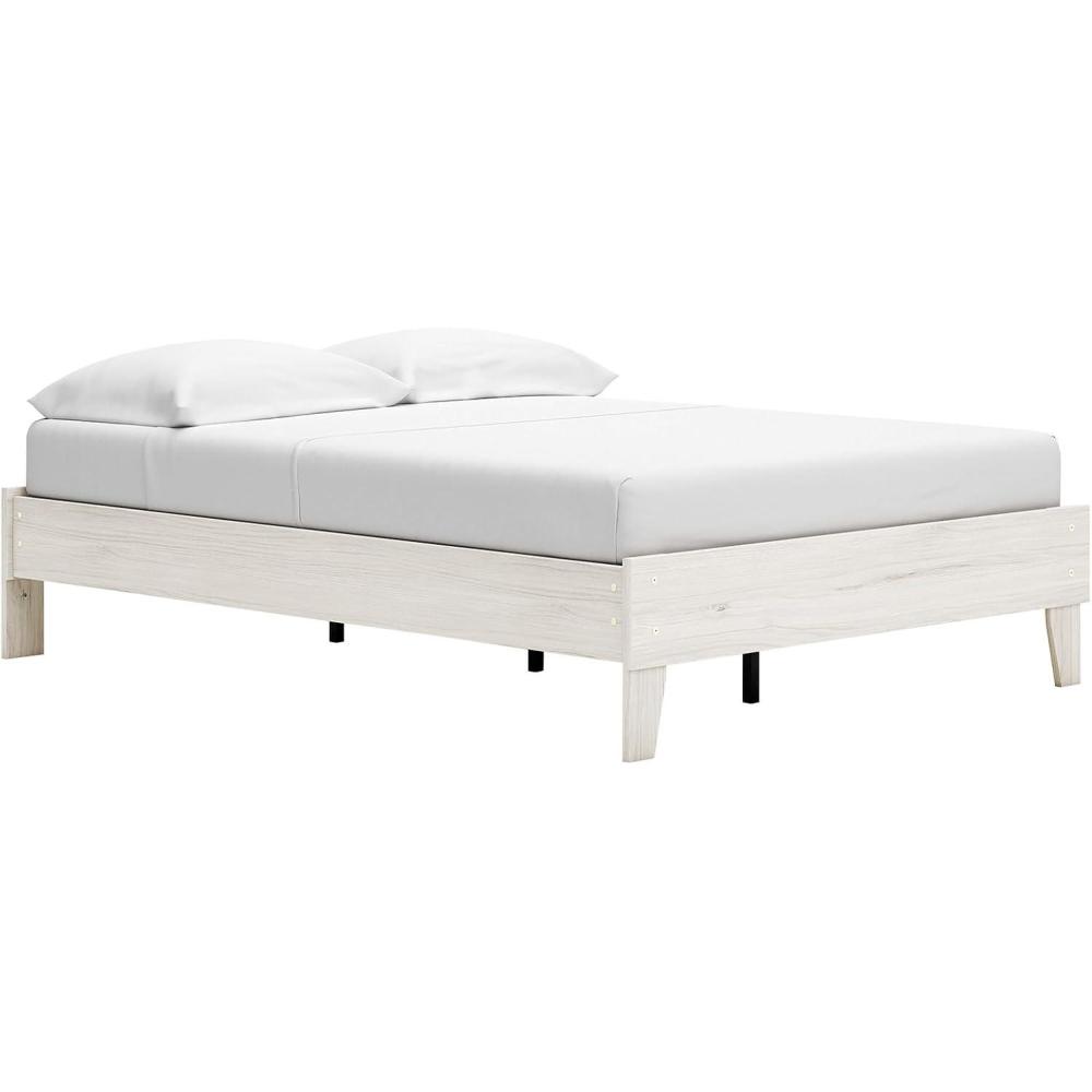 imageSignature Design by Ashley Socalle Contemporary Panel Platform Bed Foundation or Box Spring Not Needed Queen BeigeLight Beige