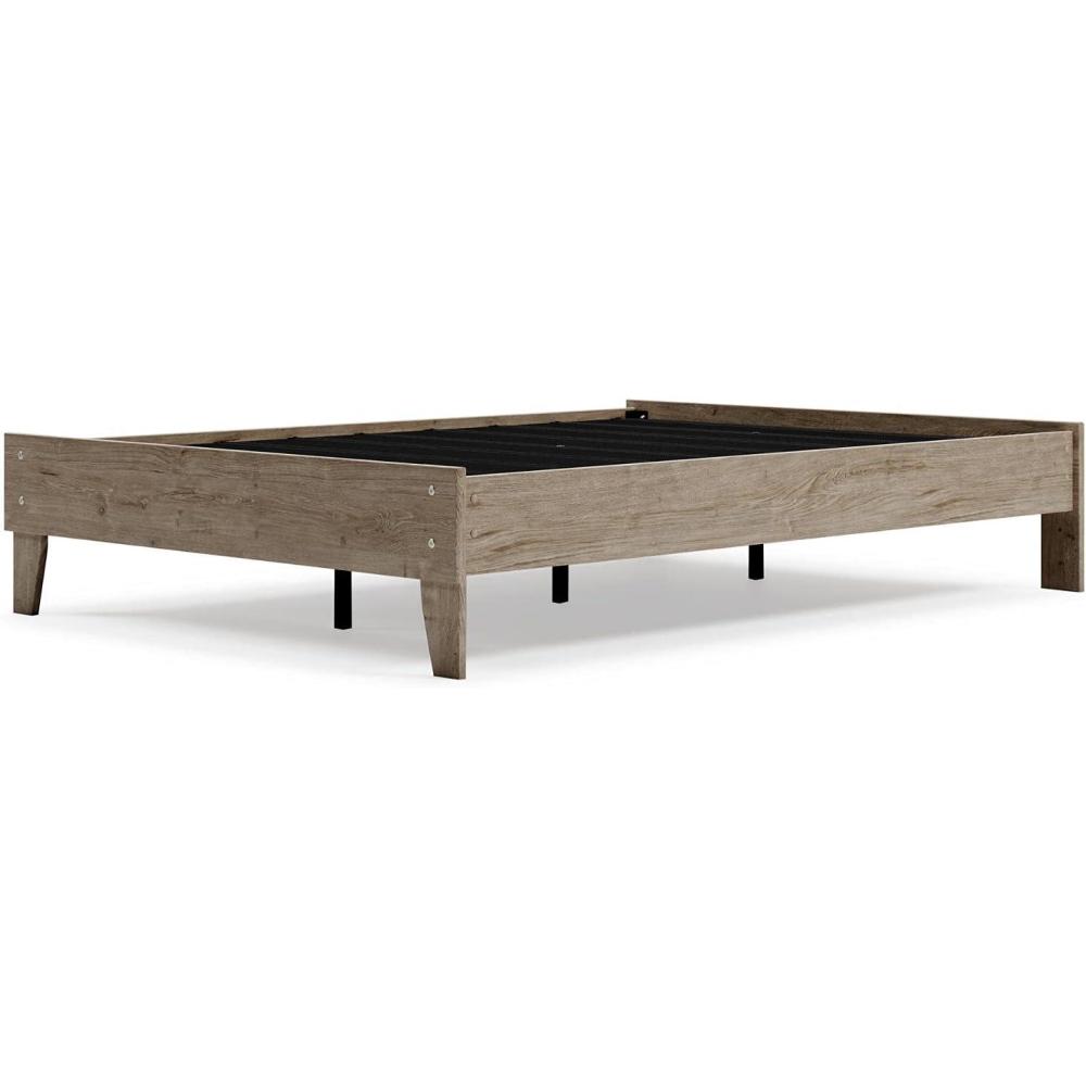imageSignature Design by Ashley Socalle Contemporary Panel Platform Bed Foundation or Box Spring Not Needed Queen BeigeNatural