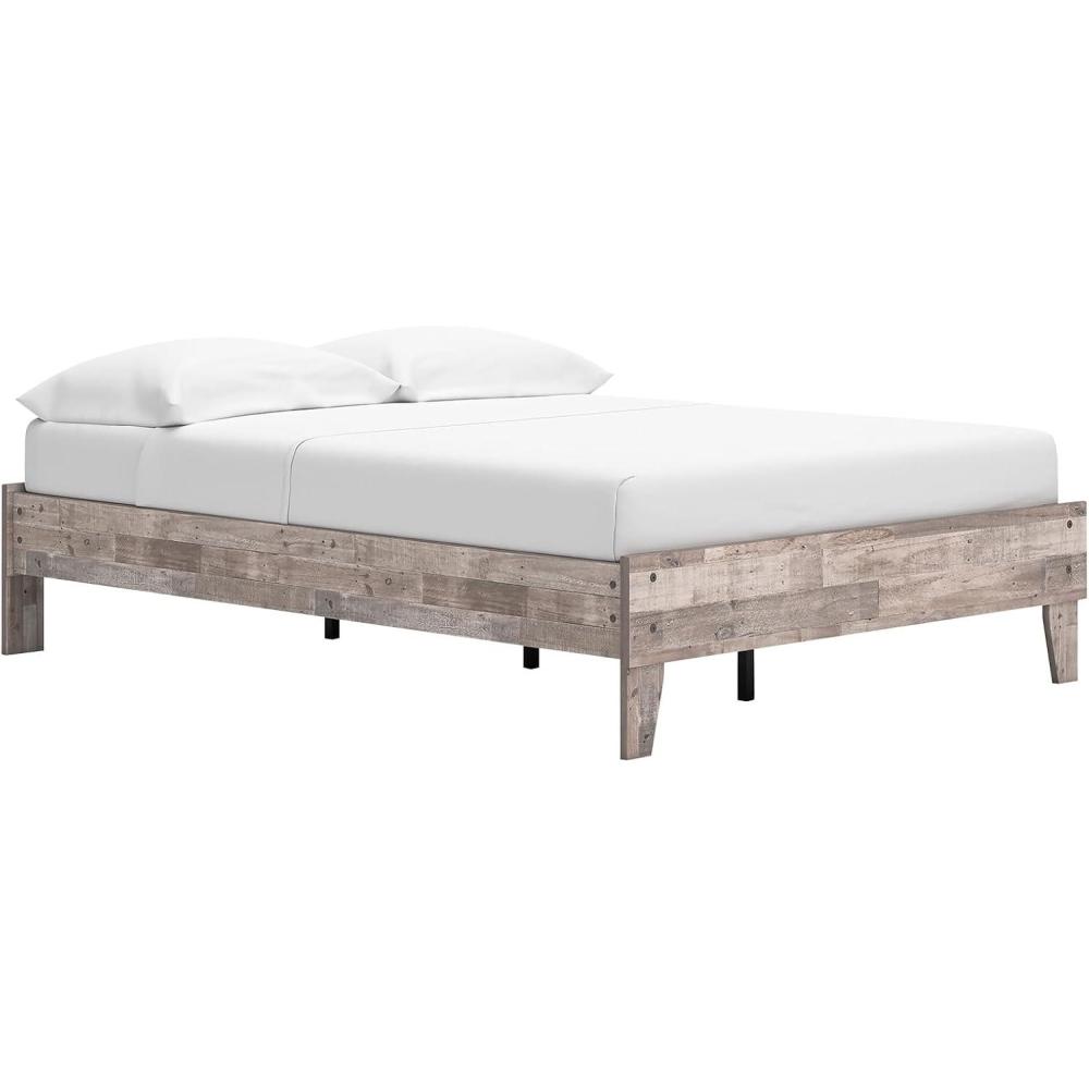 imageSignature Design by Ashley Socalle Contemporary Panel Platform Bed Foundation or Box Spring Not Needed Queen BeigeRustic Natural