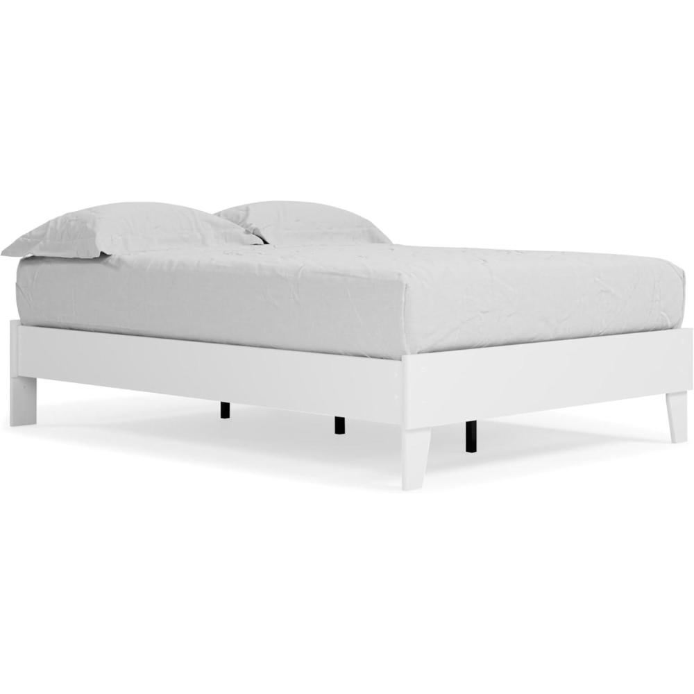 imageSignature Design by Ashley Socalle Contemporary Panel Platform Bed Foundation or Box Spring Not Needed Queen BeigeWhite