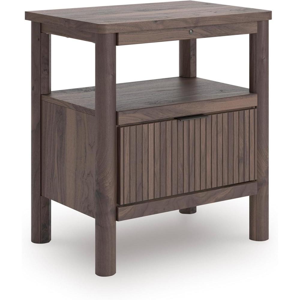 imageSignature Design by Ashley Symarro MidCentury Modern 1Drawer Nightstand with USB Ports LED Lighting and Open Shelf Dark Brown