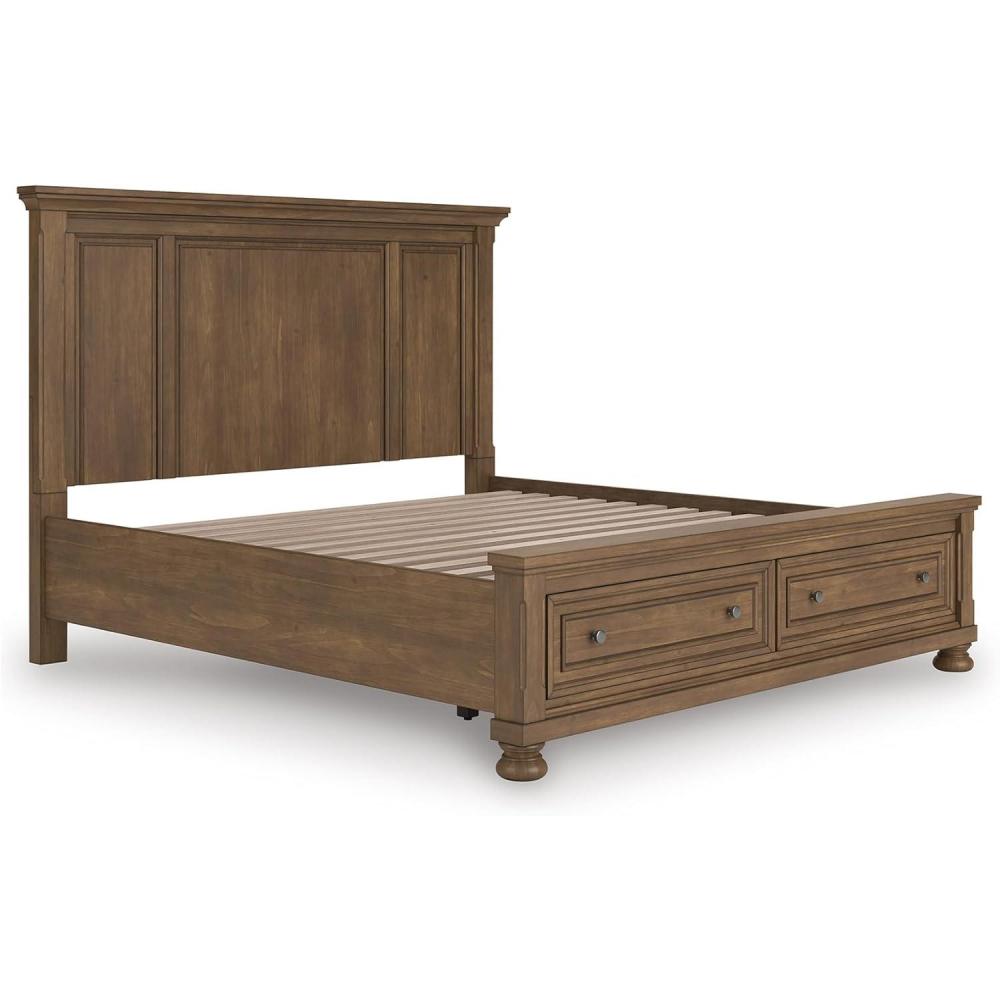 imageSignature Design by Ashley Vandenmore Traditional Panel Storage Bed Foundation or Box Spring Not Needed Queen Dark BrownKing Panel Storage Bed