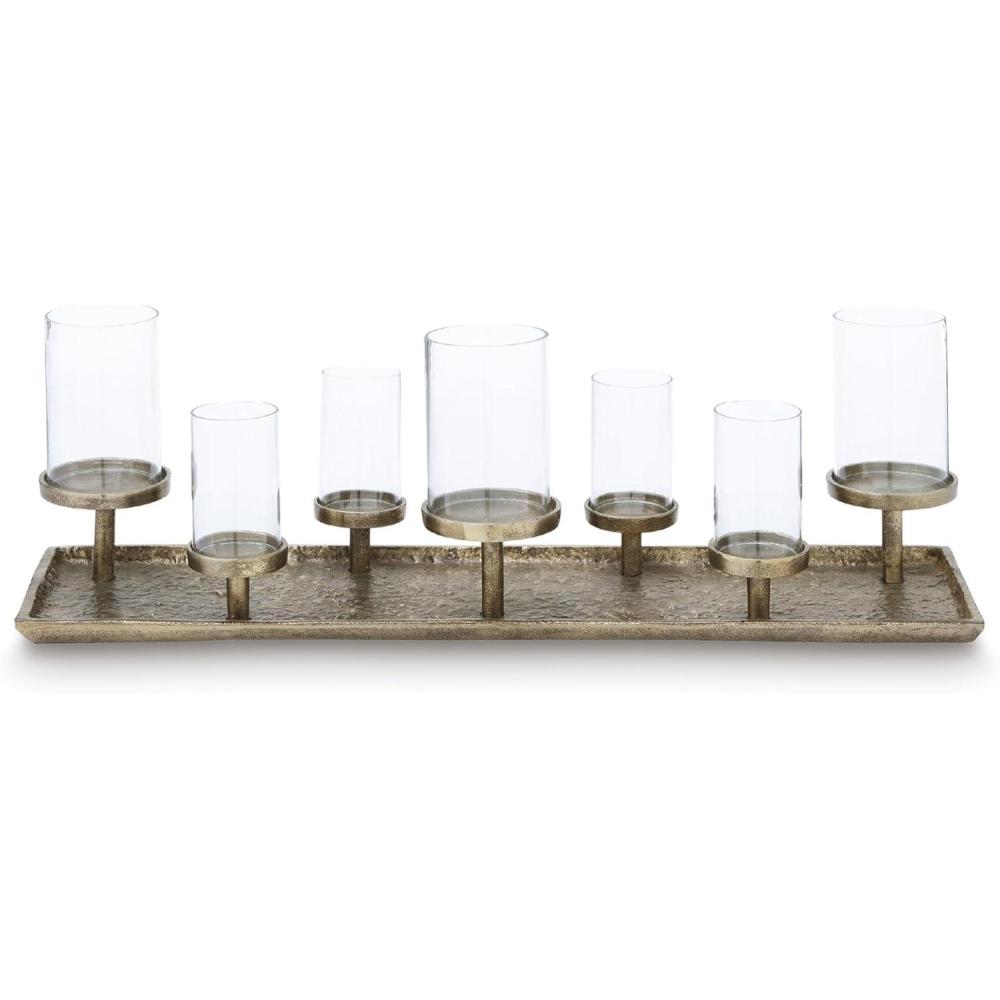 imageSignature Design by Ashley Wallmond Traditional Candle Holder with Metal Base and Antiqued Finish Brown amp Clear
