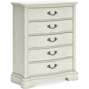 Signature Design by Ashley Arlendyne French Country Tufted California King Upholstered Bed, Foundation or Box Spring Needed, White(5 Drawer Chest)