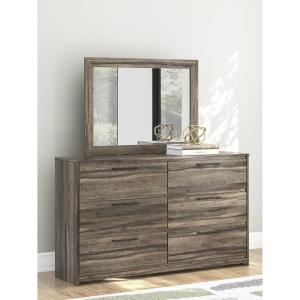 Signature Design by Ashley Baystorm Farmhouse Panel Bed with LED Lighting, Foundation or Box Spring Needed, Queen, Gray(Dresser)