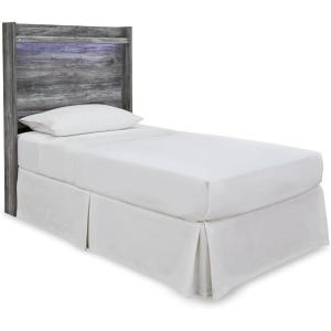 Signature Design by Ashley Baystorm Farmhouse Panel Bed with LED Lighting, Foundation or Box Spring Needed, Queen, Gray(Twin)