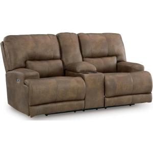 Signature Design by Ashley Bealeaf Contemporary Power Reclining Loveseat with Console, Adjustable Headrest, USB Charging Ports and Storage, Dark Brown