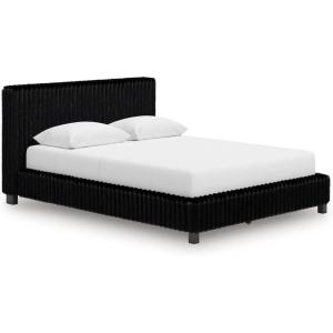 Signature Design by Ashley Birmonton Glam Upholstered Panel Platform Bed, Foundation or Box Spring Not Needed, King, White(Black)
