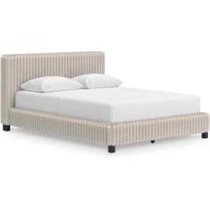 Signature Design by Ashley Birmonton Glam Upholstered Panel Platform Bed, Foundation or Box Spring Not Needed, King, White(White)