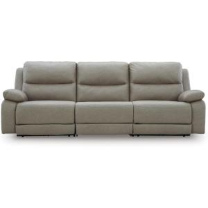 Signature Design by Ashley Brannigan L-Shape Symmetrical Contemporary Faux Leather 5-Piece Power Reclining Sectional with USB Port and Adjustable Headrest, Light Gray(3-Piece Power Reclining Sectional)