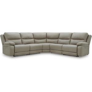 Signature Design by Ashley Brannigan L-Shape Symmetrical Contemporary Faux Leather 5-Piece Power Reclining Sectional with USB Port and Adjustable Headrest, Light Gray(5-Piece Power Reclining Sectional)