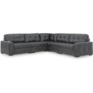 Signature Design by Ashley Brindley Pier Urban Modular Leather Match Tufted Anti Sag 4-Piece Sectional with Loose Seat Cushions, Gray(5-Piece Sectional)