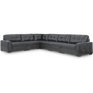 Signature Design by Ashley Brindley Pier Urban Modular Leather Match Tufted Anti Sag 4-Piece Sectional with Loose Seat Cushions, Gray(6-Piece Sectional)