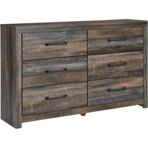 Signature Design by Ashley Cambeck Vintage Smooth-Gliding 6-Drawer Dresser and Mirror with Safety Stop, Whitewash(Planked Brown)