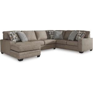 Signature Design by Ashley Cannonbrook Transitional U-Shaped Right-Arm Facing 3-Piece Sectional with Chaise, Loose Seat Cushions and 6 Accent Pillows, Dark Brown(Left Hand Facing)