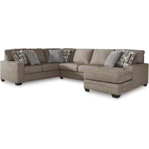 Signature Design by Ashley Cannonbrook Transitional U-Shaped Right-Arm Facing 3-Piece Sectional with Chaise, Loose Seat Cushions and 6 Accent Pillows, Dark Brown(Right Hand Facing)