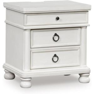 Signature Design by Ashley Chadworth Traditional Nightstand with 3 Drawers, USB-A and USB-C Charging, Wood, 27″ W x 18.13″ D x 27.38″ H, Antiqued White(Antique White)