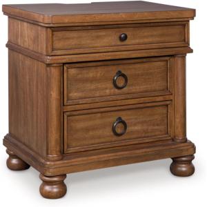 Signature Design by Ashley Chadworth Traditional Nightstand with 3 Drawers, USB-A and USB-C Charging, Wood, 27″ W x 18.13″ D x 27.38″ H, Antiqued White(Brown)