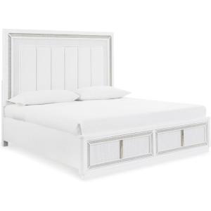Signature Design by Ashley Chalanna Glam Faux Leather 2-Drawer King Upholstered Storage Bed with LED Lighting, Foundation or Box Spring Not Needed, White(King Upholstered Storage Bed)
