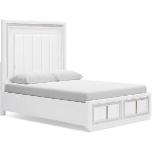 Signature Design by Ashley Chalanna Glam Faux Leather 2-Drawer King Upholstered Storage Bed with LED Lighting, Foundation or Box Spring Not Needed, White(Queen Upholstered Storage Bed)