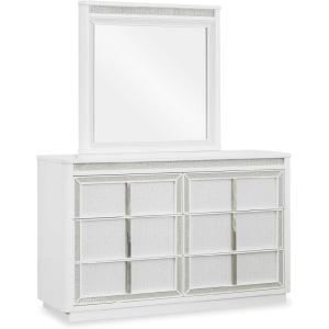 Signature Design by Ashley Chalanna Glam Faux Leather 2-Drawer King Upholstered Storage Bed with LED Lighting, Foundation or Box Spring Not Needed, White(Glam)