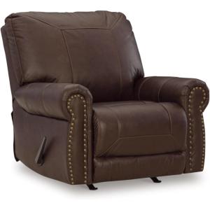 Signature Design by Ashley Colleton Classic Leather Match Upholstered Manual Recliner with Nailheads, Dark Brown