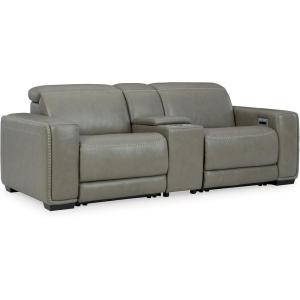 Signature Design by Ashley Correze Contemporary Leather Match 3-Piece Power Reclining Sectional Loveseat with Adjustable Headrest, USB Ports, Console, Storage and 2 Cup Holders, Light Gray(3-Piece Power Reclining Sectional Loveseat)