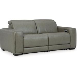 Signature Design by Ashley Correze Contemporary Leather Match 3-Piece Power Reclining Sectional Loveseat with Adjustable Headrest, USB Ports, Console, Storage and 2 Cup Holders, Light Gray(Reclining Loveseat)
