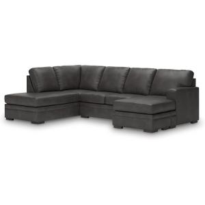 Signature Design by Ashley Dara Park U-Shape Left-Arm Facing Contemporary Faux Leather 2-Piece Sectional with Chaise and Removable Cushion and Gray(Right Hand 2-Piece Sectional with Chaise)