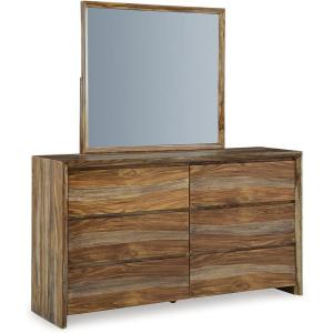 Signature Design by Ashley Dressonni Rustic Queen Panel Bed, Foundation or Box Spring Needed, Dark Brown & Light Brown(Dresser and Mirror)